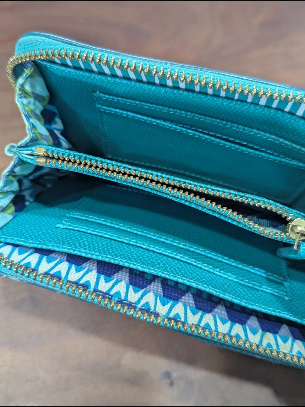 Vera Bradley Turquoise Zip Wallet with Gold Logo